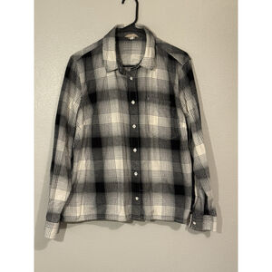 Duluth Trading Shirt Women XL Swinging Flannel Split Tail Crop Shacket Button Up